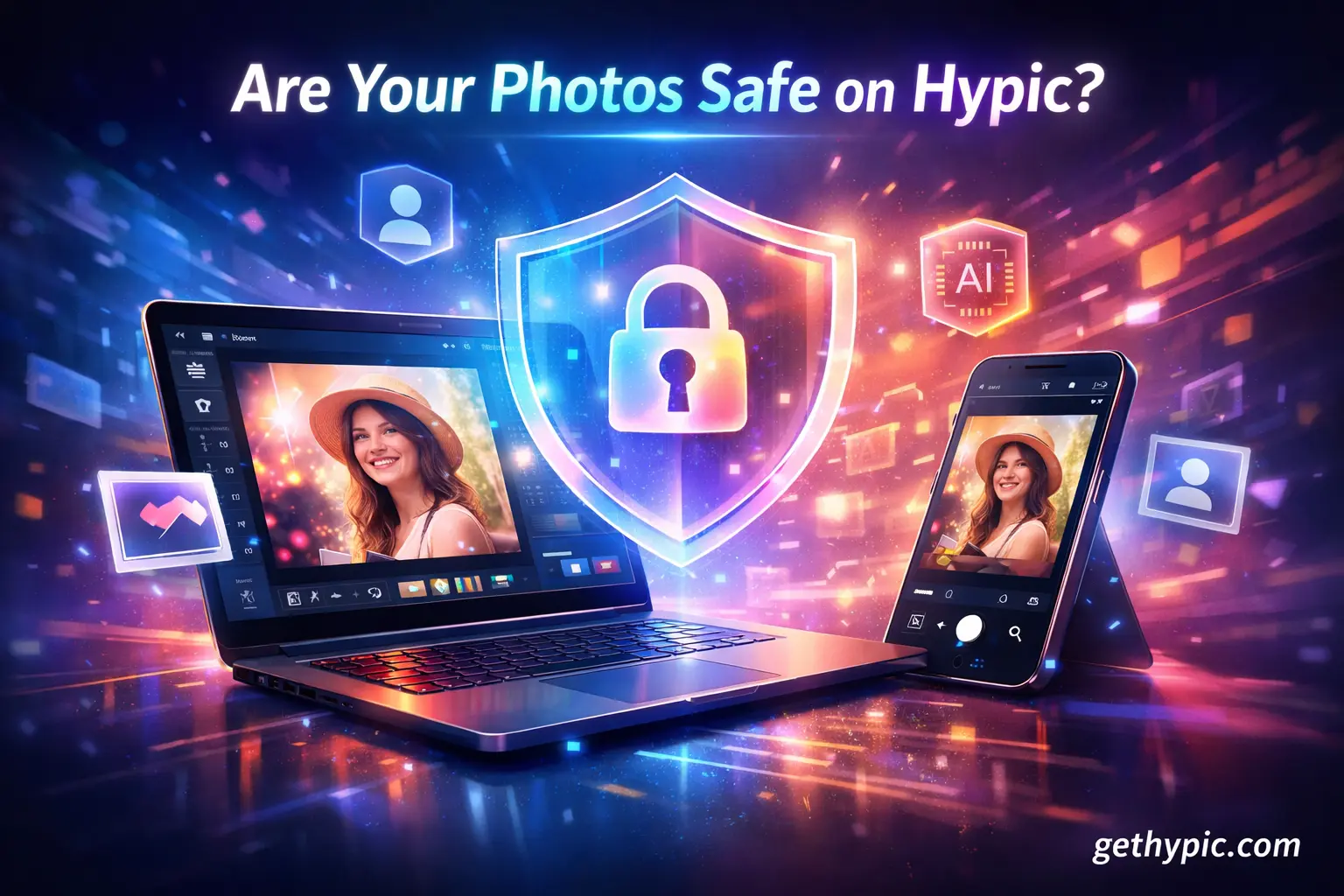 Hypic AI photo editor showing how personal photos are processed with privacy and security protection