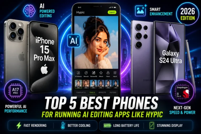 Top smartphones for running Hypic AI photo editing apps in 2026 including iPhone 15 Pro Max and Samsung Galaxy S24 Ultra