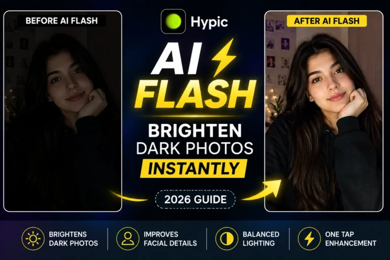 Before and after example showing how AI Flash in Hypic improves dark and low-light photos automatically