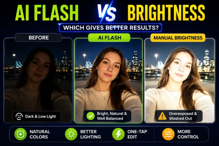AI Flash vs Manual Brightness Adjustment: Which Is Better for Photo Editing? (2026 Comparison) 3 AI Flash vs Manual Brightness comparison in Hypic showing before and after photo editing results with improved lighting, preserved details, and natural colors.